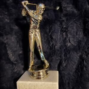 Gold Golfer Trophy 7” Tall White Stone Base Golf Award New